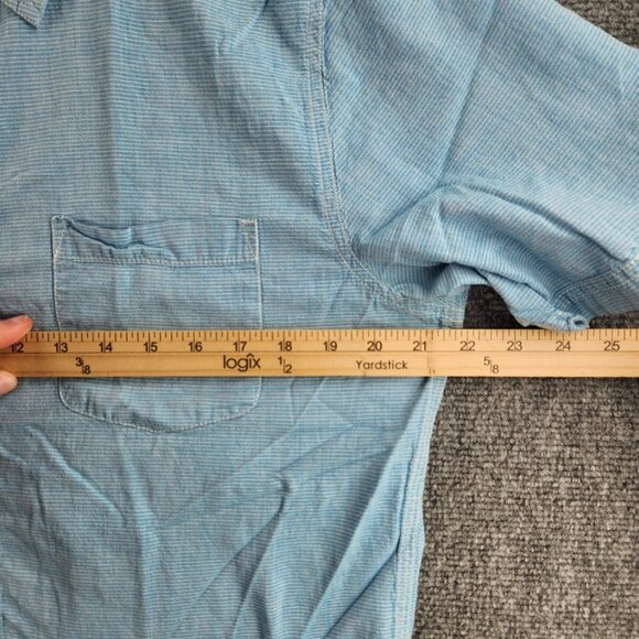 Quiksilver Button Up Shirt Men Short Sleeve Blue Striped Large Cotton Woven - Picture 6 of 15